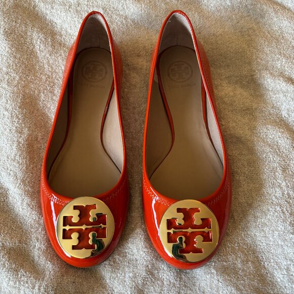 Tory Burch "Reva" patent leather ballet flat, Equestrian Orange, size 8.5 - Picture 1 of 9